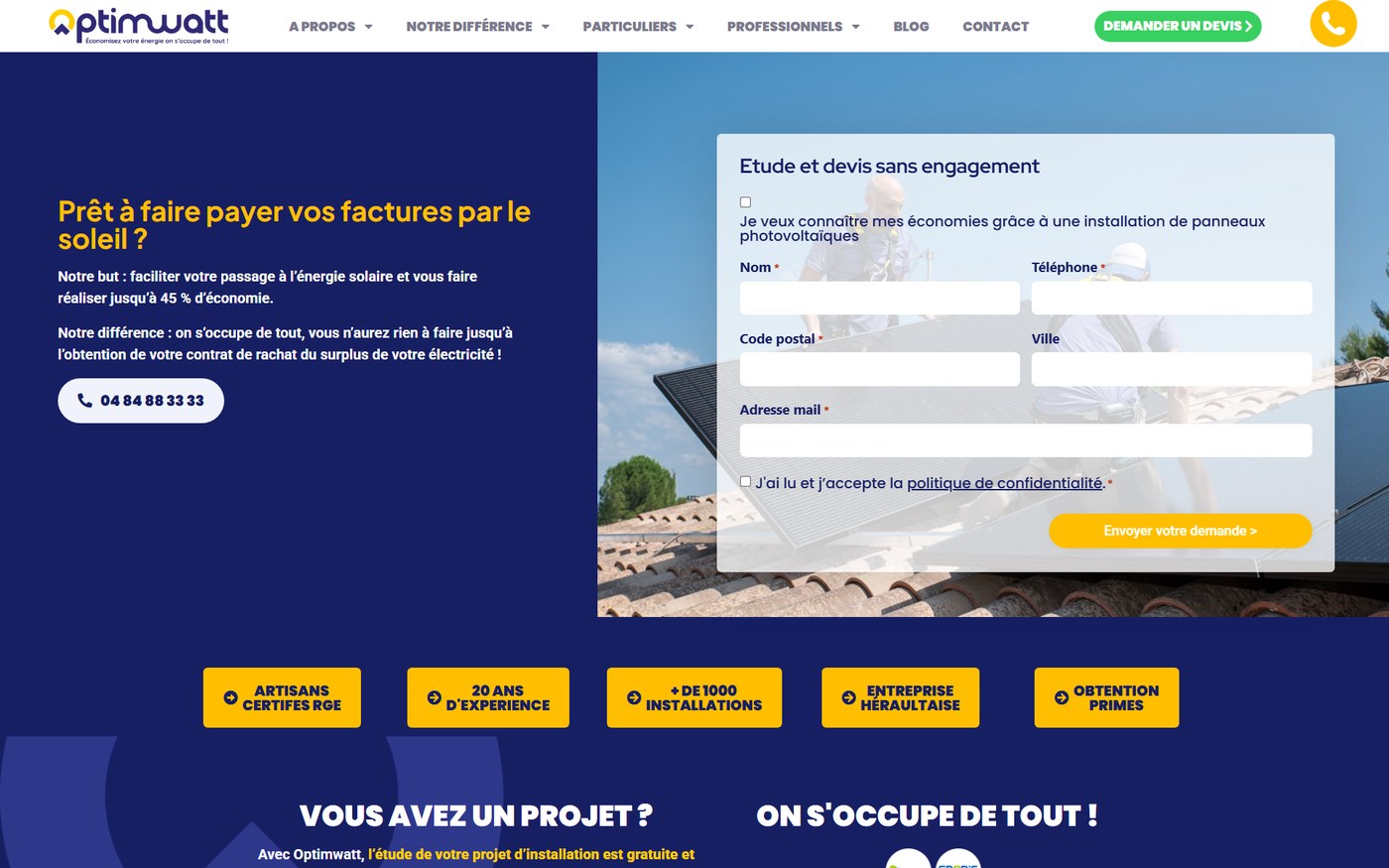 Campagne Google Ads et landing page dédiée — Optimwatt — installateur photovoltaïque
