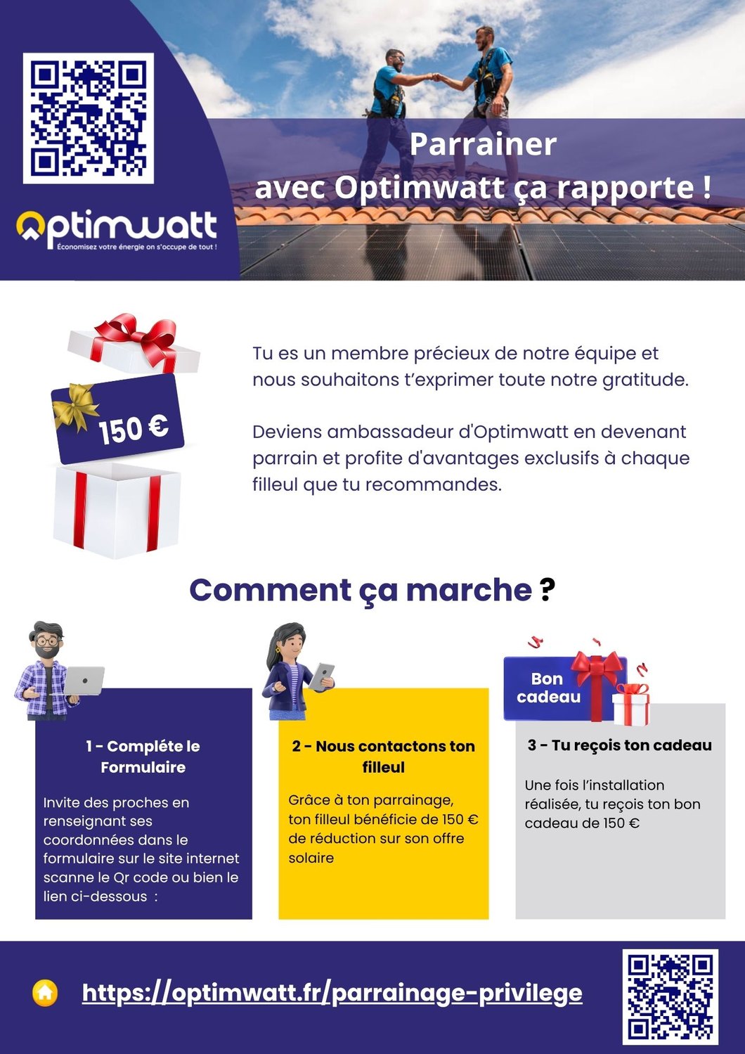 Le flyer du volet interne, destiné à l'équipe : le principe en trois étapes, un QR code et le lien direct vers le formulaire.