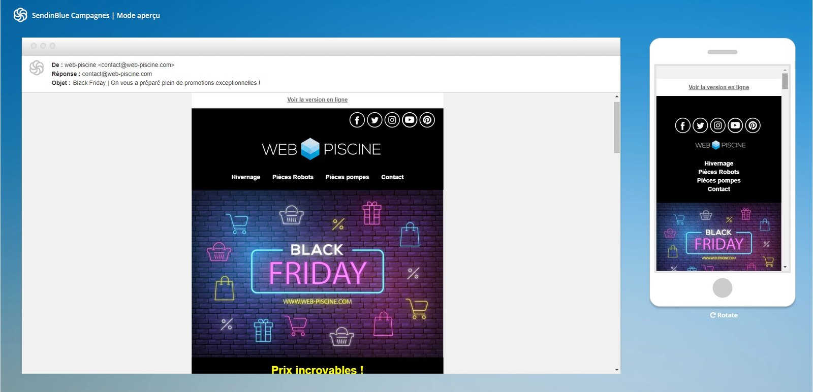 Newsletter Black Friday — versions desktop et mobile